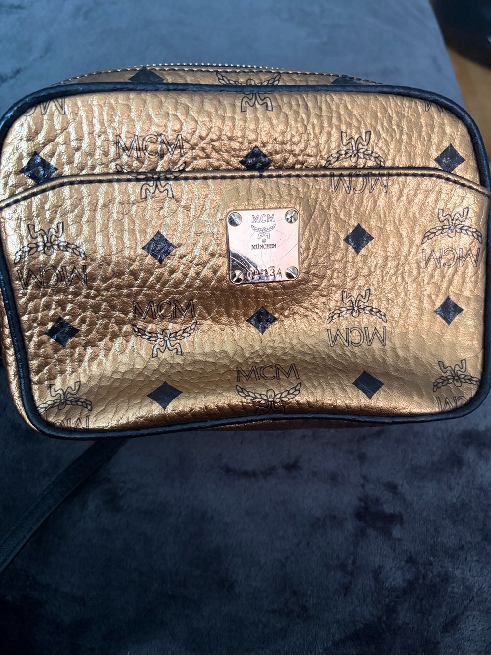 MCM Cognac Visetos Logo Crossbody Bag with Black Trim